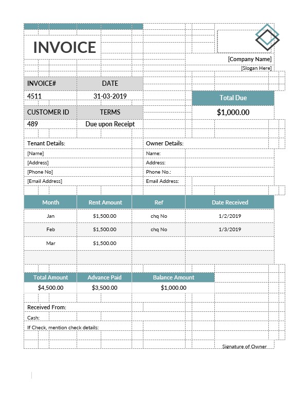 Office Rent Invoice Format Template PSD template